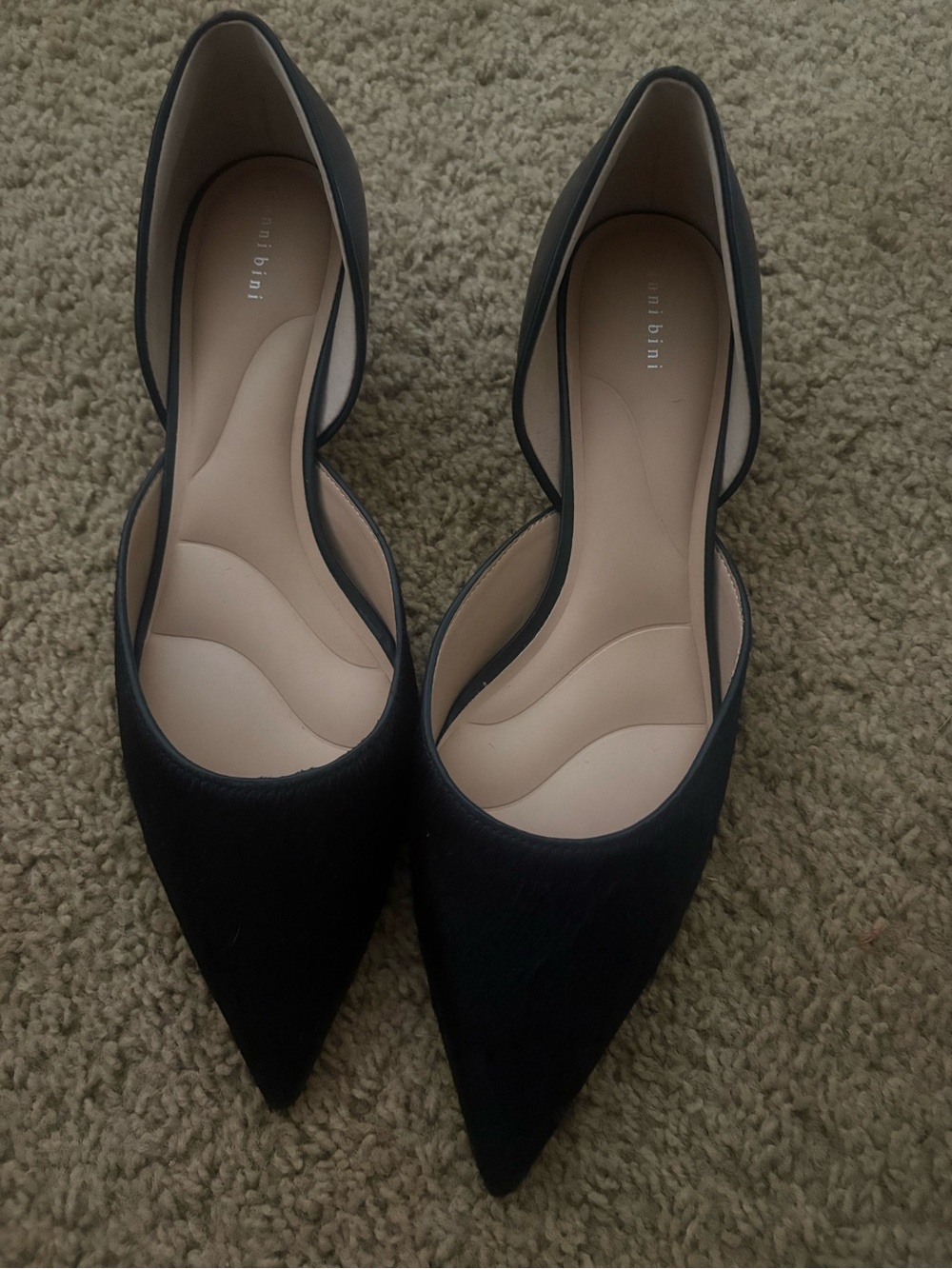 Calf Hair and Leather Black Pointed D'Orsay Flats